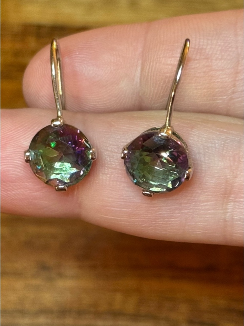 Mystic Topaz Sterling Round Drop Earrings - Picture 2 of 15